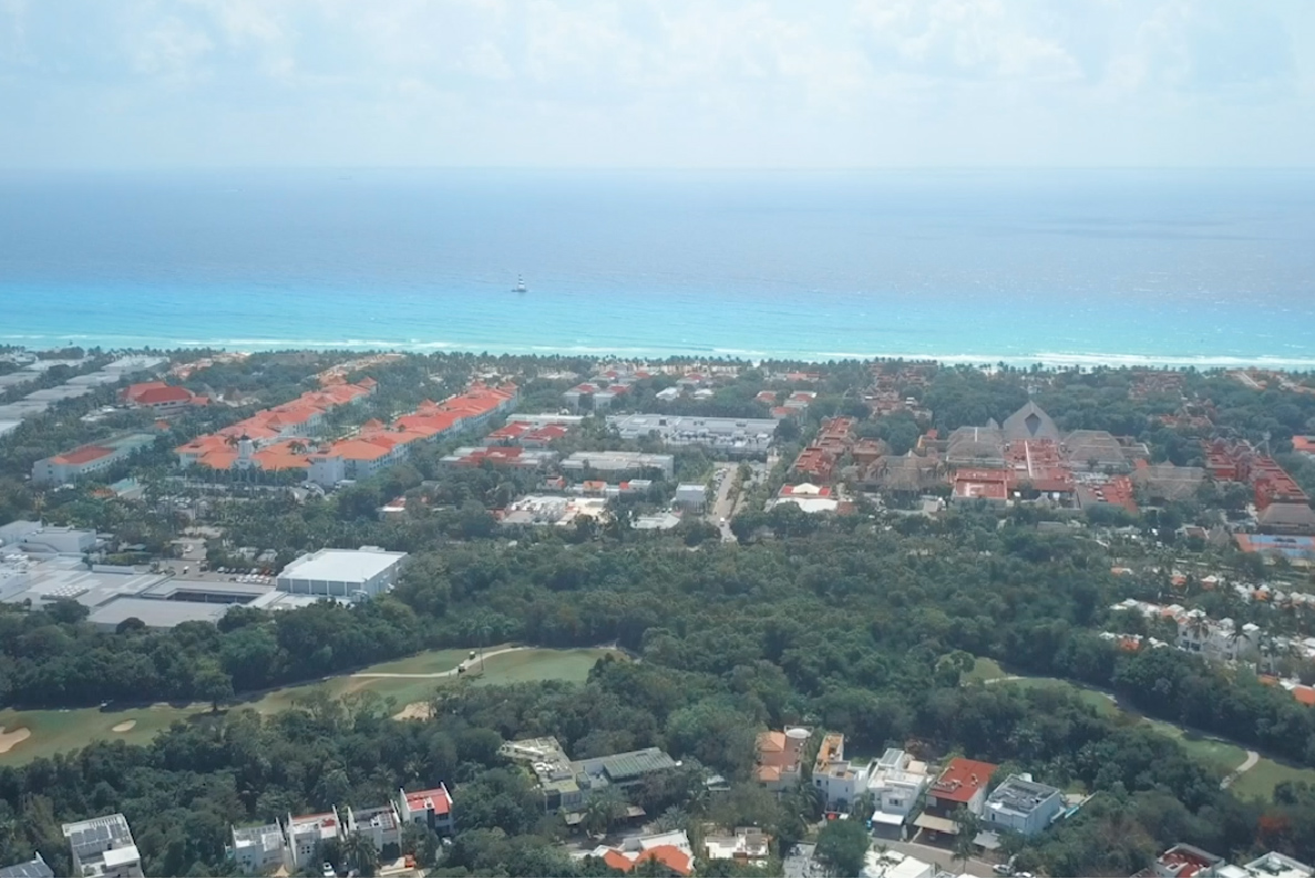 Aerial view of Playacar and the Caribbean coastline in Playa del Carmen